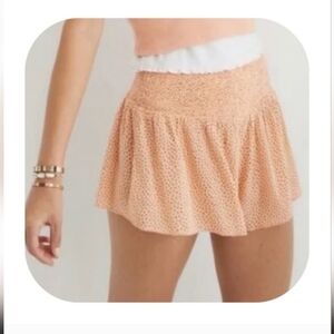 Aerie High Rise Ruffle Shorts Large Polka Dot Orange & Gray